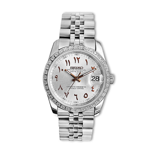 "Date Arabica" White Rose Gold Watch